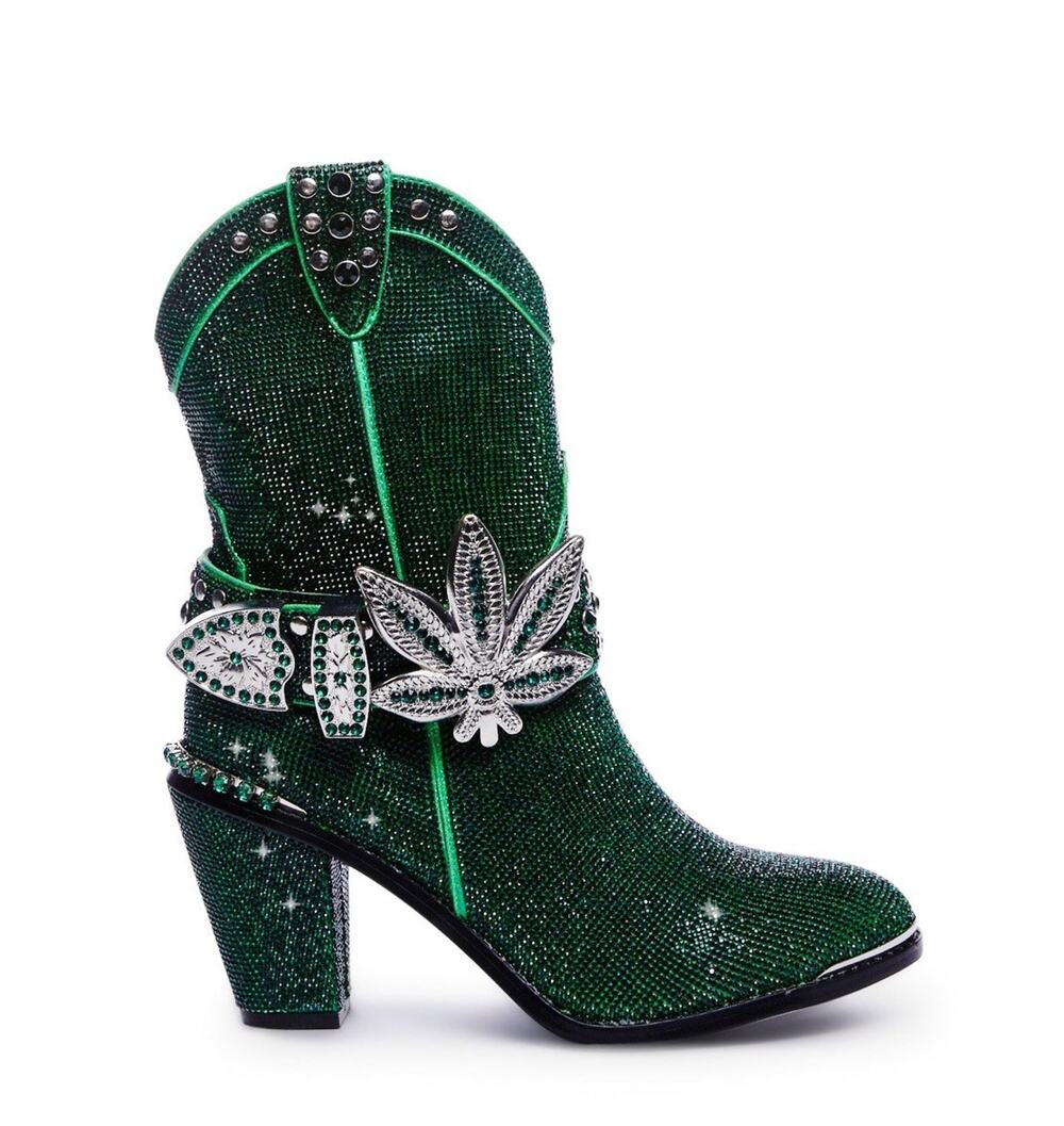 Club Exx Sheriff Shine Green Rhinestone Cowboy Boots Western Size 10